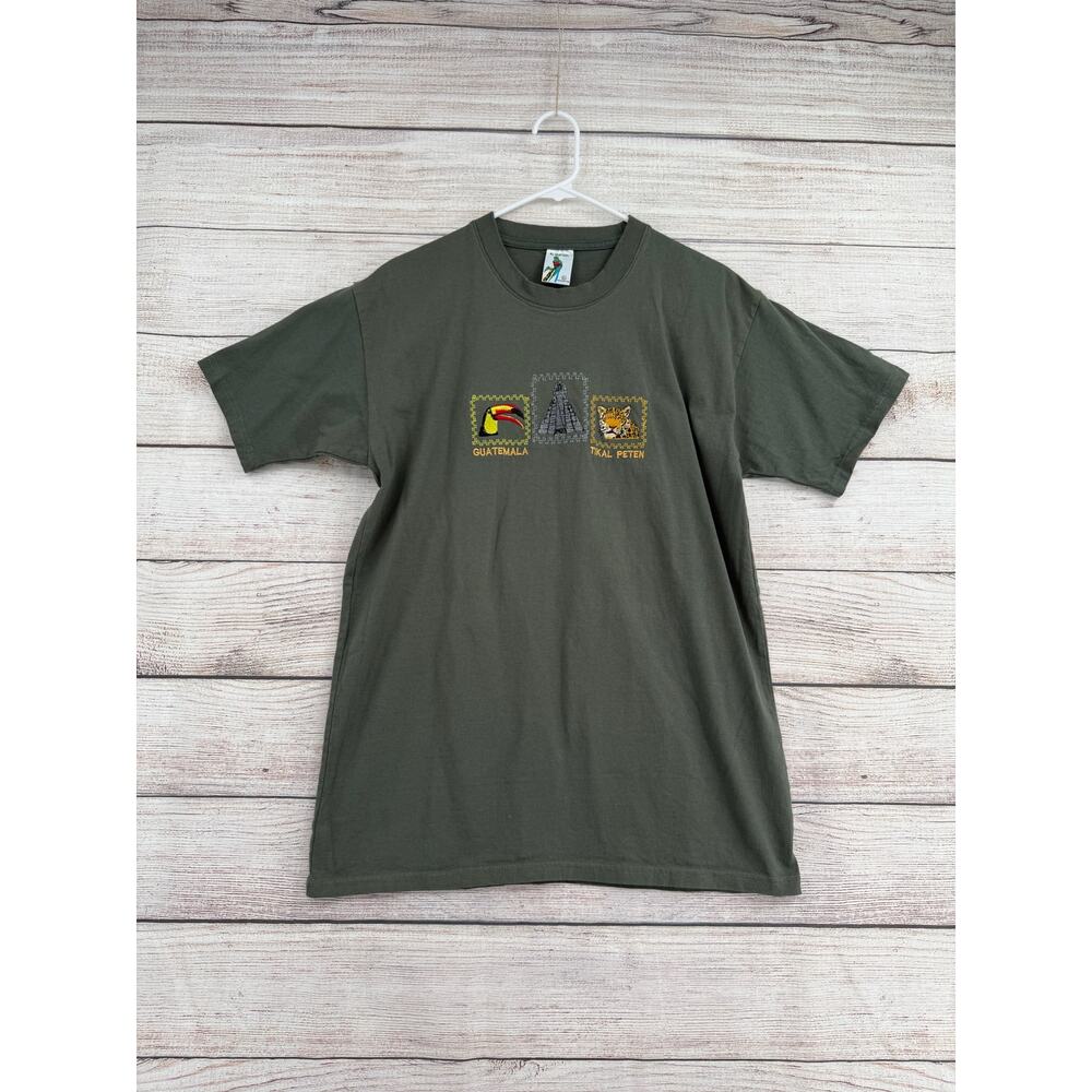 El Quetzal Guatemala Tikal Peten Embroidered T-Shirt Adult XL Green Short Sleeve